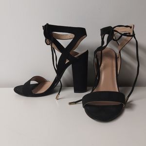 Charlotte Russe Black Bock Heels with Ankle Twisted Straps Size 8